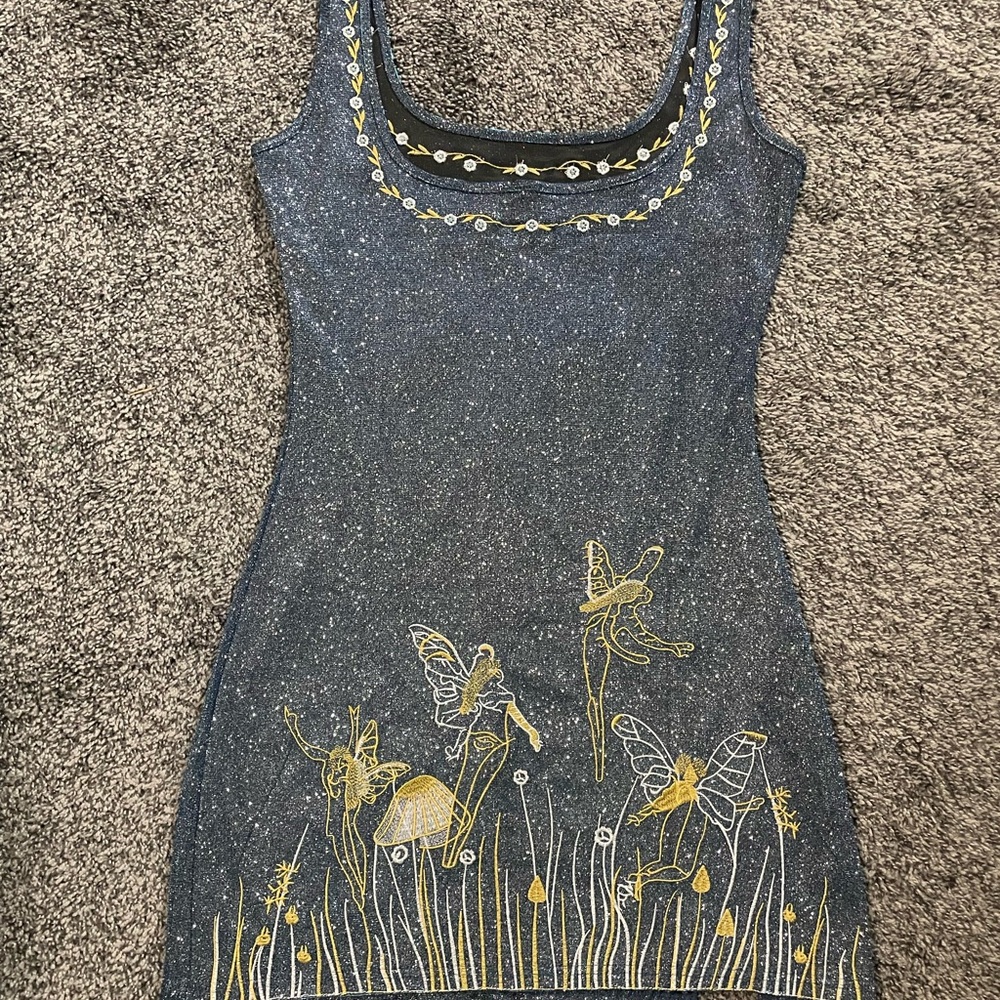 Blue Celestial Embroidered Bodycon Dress - Picture 6 of 6